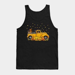 Yellow Car Truck Dachshunds And Pumpkins Halloween Tank Top